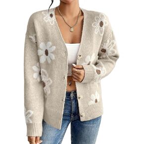 المثل العليا للسيدات ديزي سترة سترة كارديجان خريف الزر الشتاء أسفل سترات زهور الأزهار in Kuwait