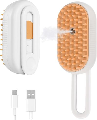 Cat Steam Brush,Rechargeable with Handle,Self-Cleaning Grooming Tool,for Cats and Dogs,3 In 1 Cat Steamy Brush, Multifunctional Hair Comb for Removing Tangled and Loose Hair (beige) in Saudi Arabia