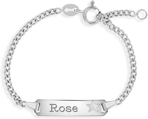 925 Sterling Silver Traditional Tag Identification Bracelet With Engraved Star for Little Girls and Boys - Star Shaped Personalized Engraved Bracelet for Children - Custom Bracelets for Kids Birthday in Saudi Arabia