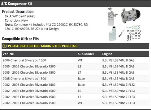 مجموعة ضاغط A/C-متوافقة مع 2002-2003 ، 2005-2006 Chevy Silverado 1500 in Saudi Arabia