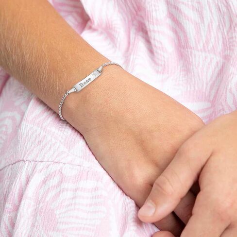 925 Sterling Silver Traditional Tag Identification Bracelet With Engraved Star for Little Girls and Boys - Star Shaped Personalized Engraved Bracelet for Children - Custom Bracelets for Kids Birthday in Saudi Arabia