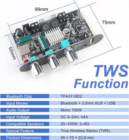 ZK-1002T 100W+100W لوحة مضخم طاقة ، رقاقة TPA3116D2 مع مدخلات Bluetooth و AUX ، مضخم طاقة صوتية 2.0 قناة in Kuwait