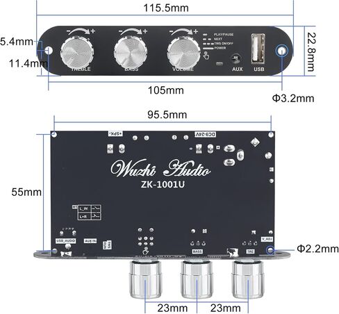 ZK-1002T 100W+100W لوحة مضخم طاقة ، رقاقة TPA3116D2 مع مدخلات Bluetooth و AUX ، مضخم طاقة صوتية 2.0 قناة in Kuwait