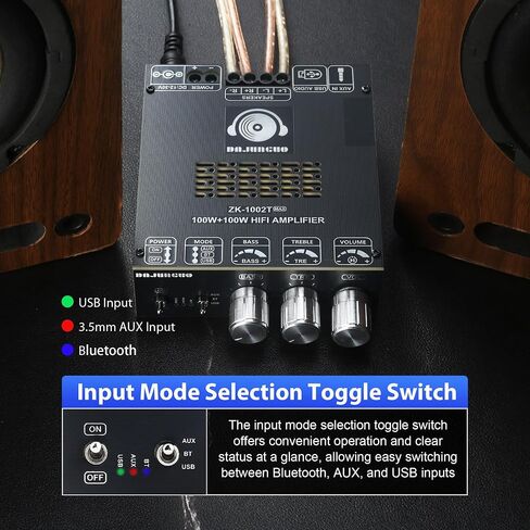 ZK-1002T 100W+100W لوحة مضخم طاقة ، رقاقة TPA3116D2 مع مدخلات Bluetooth و AUX ، مضخم طاقة صوتية 2.0 قناة in Kuwait