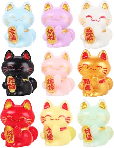 9pcs راتنج المناظر الطبيعية Fortune Cat محظوظات Fortune Cat التماثيل Mini Maneki التماثيل الحلي للسيارة مكتب المنزل in Kuwait