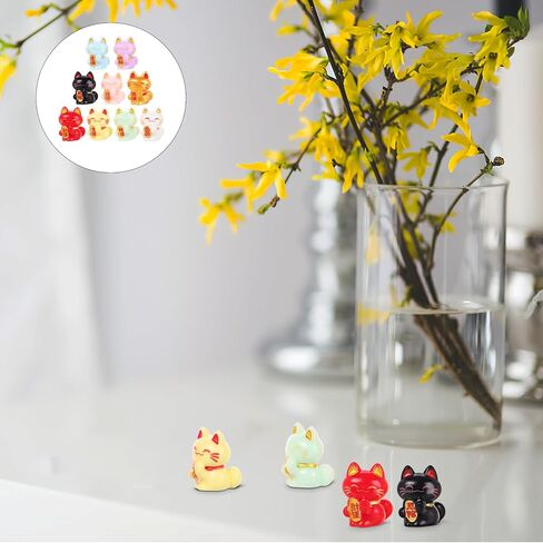 9pcs راتنج المناظر الطبيعية Fortune Cat محظوظات Fortune Cat التماثيل Mini Maneki التماثيل الحلي للسيارة مكتب المنزل in Kuwait