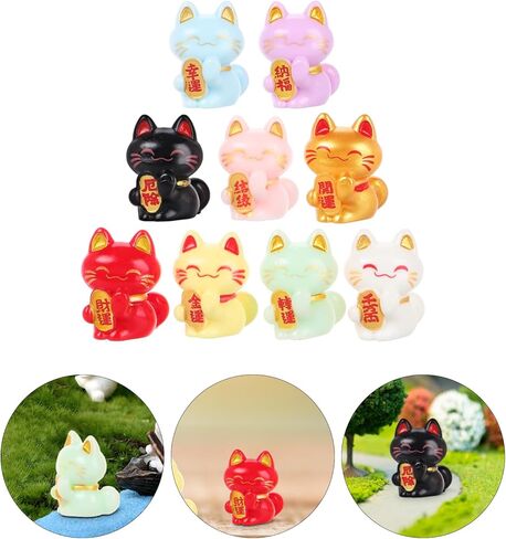 9pcs راتنج المناظر الطبيعية Fortune Cat محظوظات Fortune Cat التماثيل Mini Maneki التماثيل الحلي للسيارة مكتب المنزل in Kuwait