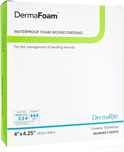 Dermarite Industries Derma Foam Non-Adhesive Foam Dressing, 4x4.25, 10 Count in Kuwait