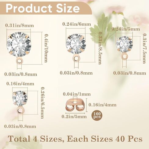 1 Box 160Pcs Rhinestone Earring Post Earring Stud Findings and 160Pcs Brass Butterfly Ear Backs Alloy Posts with Loop for Jewelry Making Supplies DIY Dangle Earrings 4mm 5mm 6mm 8mm in Saudi Arabia