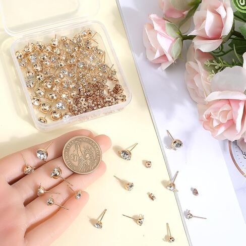 1 Box 160Pcs Rhinestone Earring Post Earring Stud Findings and 160Pcs Brass Butterfly Ear Backs Alloy Posts with Loop for Jewelry Making Supplies DIY Dangle Earrings 4mm 5mm 6mm 8mm in Saudi Arabia