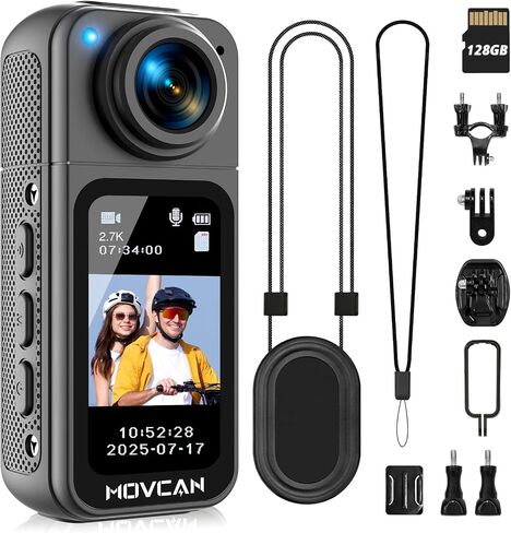 Movcan S70 Body Camera with Audio and Video Recording, HD 1520P Body Cam with 180° Rotating Lens, Thumb Size Hands Free Recording Body Worn Camera, Portable Camcorder for Work (128GB, White) in Saudi Arabia