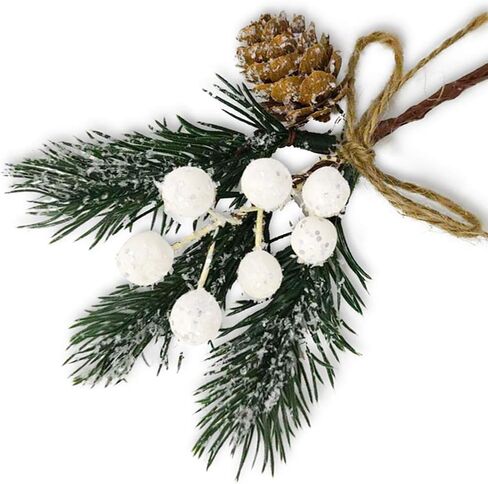 8pc Christmas Berries Red Stems Evergreen Pine Branch, Christmas Picks Spray Artificial Pine Cones Holly Stem Craft Winter Holiday Floral Picks for Décor DIY Xmas Garland Wreath Ornament(0129) in Saudi Arabia