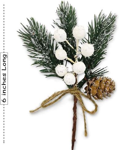 8pc Christmas Berries Red Stems Evergreen Pine Branch, Christmas Picks Spray Artificial Pine Cones Holly Stem Craft Winter Holiday Floral Picks for Décor DIY Xmas Garland Wreath Ornament(0129) in Saudi Arabia