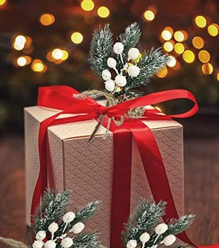 8pc Christmas Berries Red Stems Evergreen Pine Branch, Christmas Picks Spray Artificial Pine Cones Holly Stem Craft Winter Holiday Floral Picks for Décor DIY Xmas Garland Wreath Ornament(0129) in Saudi Arabia