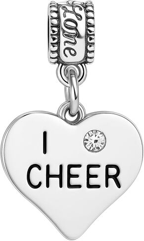 I Cheer Heart Charm – Silver Cheerleading Bead Charm For Bracelets – Compatible With Pandora, Biagi, Chamilia – Cheerleader Gift For Teens, Moms, Coaches – Includes Jewelry Pouch in Saudi Arabia
