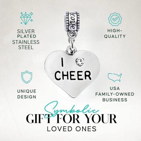 I Cheer Heart Charm – Silver Cheerleading Bead Charm For Bracelets – Compatible With Pandora, Biagi, Chamilia – Cheerleader Gift For Teens, Moms, Coaches – Includes Jewelry Pouch in Saudi Arabia