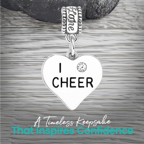 I Cheer Heart Charm – Silver Cheerleading Bead Charm For Bracelets – Compatible With Pandora, Biagi, Chamilia – Cheerleader Gift For Teens, Moms, Coaches – Includes Jewelry Pouch in Saudi Arabia