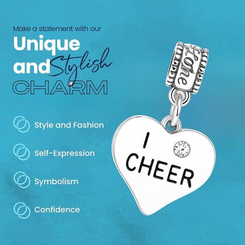 I Cheer Heart Charm – Silver Cheerleading Bead Charm For Bracelets – Compatible With Pandora, Biagi, Chamilia – Cheerleader Gift For Teens, Moms, Coaches – Includes Jewelry Pouch in Saudi Arabia
