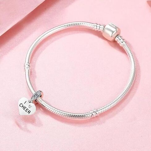 I Cheer Heart Charm – Silver Cheerleading Bead Charm For Bracelets – Compatible With Pandora, Biagi, Chamilia – Cheerleader Gift For Teens, Moms, Coaches – Includes Jewelry Pouch in Saudi Arabia