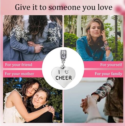 I Cheer Heart Charm – Silver Cheerleading Bead Charm For Bracelets – Compatible With Pandora, Biagi, Chamilia – Cheerleader Gift For Teens, Moms, Coaches – Includes Jewelry Pouch in Saudi Arabia
