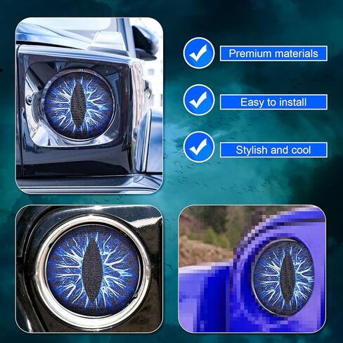 2pcs Beast Eyes Headlight Decals, 7.87 Inch Round Car Eyes Stickers Eye-Catching Beast Eyes Headlight Decals for Cars Funny Car Graphics (Blue) in Saudi Arabia