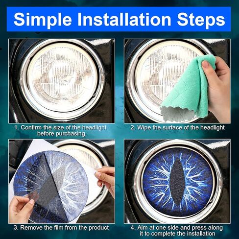 2pcs Beast Eyes Headlight Decals, 7.87 Inch Round Car Eyes Stickers Eye-Catching Beast Eyes Headlight Decals for Cars Funny Car Graphics (Blue) in Saudi Arabia
