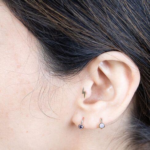14K الذهب الصلب البرق مسمار القرط المسطح الخلفي الخلفي حلق الخيوط tragus helix piercing المجوهرات للنساء الرجال حساسية الأذنين أنف حلق للأذن العلوية الحد الأدنى مسمار واحد in Kuwait