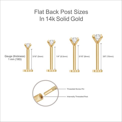 14K الذهب الصلب البرق مسمار القرط المسطح الخلفي الخلفي حلق الخيوط tragus helix piercing المجوهرات للنساء الرجال حساسية الأذنين أنف حلق للأذن العلوية الحد الأدنى مسمار واحد in Kuwait