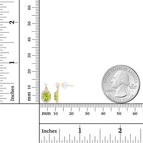 صلبة 14K الذهب 6.50x13mm هالة بيضاوية الحجر الأصلي للأقراط متدلية للنساء | 6x4mm جولة المولد | 1 ملم خلقت أقراط هالة الياقوت الأبيض للنساء in Kuwait