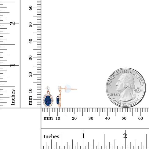 صلبة 14K الذهب 6.50x13mm هالة بيضاوية الحجر الأصلي للأقراط متدلية للنساء | 6x4mm جولة المولد | 1 ملم خلقت أقراط هالة الياقوت الأبيض للنساء in Kuwait