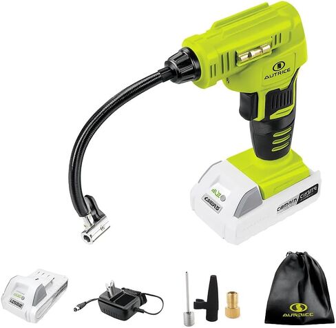 24V-AJC-MAX Cordless Portable Air Compressor Kit | W/ 1.3-Ah Battery, Nozzle Accessories, and Storage Bag in Kuwait