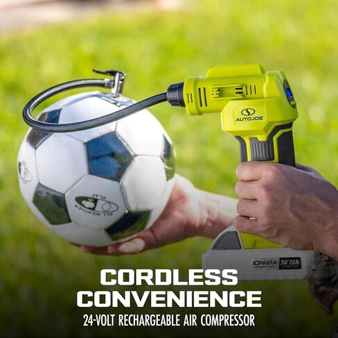 24V-AJC-MAX Cordless Portable Air Compressor Kit | W/ 1.3-Ah Battery, Nozzle Accessories, and Storage Bag in Kuwait