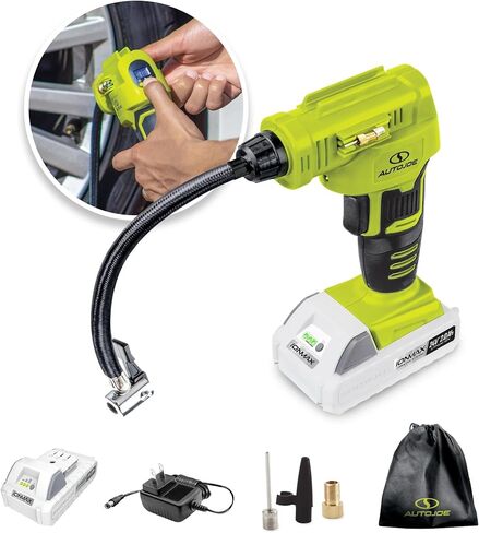 24V-AJC-MAX Cordless Portable Air Compressor Kit | W/ 1.3-Ah Battery, Nozzle Accessories, and Storage Bag in Kuwait