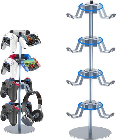 Controller Stand Compatible with Xbox PS5 PS4 Nintendo Switch, 3 Tiers Aluminum Gaming Headset Stand, Rotatable Headphone Controller Holder Organizer Rack, Universal & Large Capacity (Silver) in Kuwait