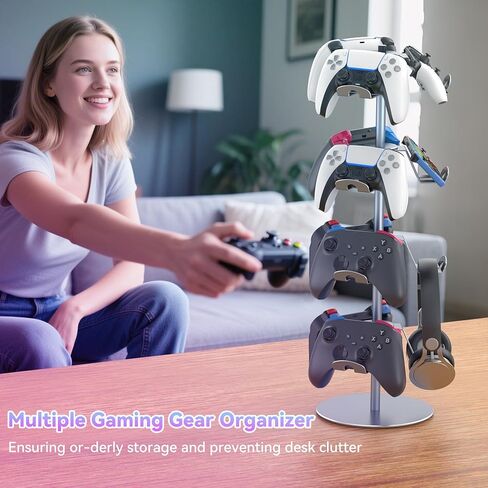 Controller Stand Compatible with Xbox PS5 PS4 Nintendo Switch, 3 Tiers Aluminum Gaming Headset Stand, Rotatable Headphone Controller Holder Organizer Rack, Universal & Large Capacity (Silver) in Kuwait