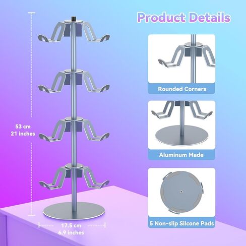 Controller Stand Compatible with Xbox PS5 PS4 Nintendo Switch, 3 Tiers Aluminum Gaming Headset Stand, Rotatable Headphone Controller Holder Organizer Rack, Universal & Large Capacity (Silver) in Kuwait