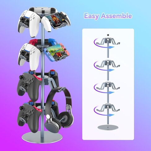 Controller Stand Compatible with Xbox PS5 PS4 Nintendo Switch, 3 Tiers Aluminum Gaming Headset Stand, Rotatable Headphone Controller Holder Organizer Rack, Universal & Large Capacity (Silver) in Kuwait