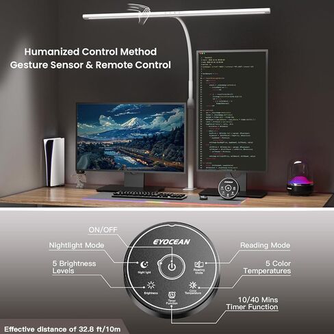 مصباح مكتبي مع المشبك ، مصباح مكتب LED 31.5 بوصة للمكتب المنزلي ، 24 واط ضوء مكتب مزدوج الرأس ، ودرجة حرارة قابلة للتلاء in Kuwait