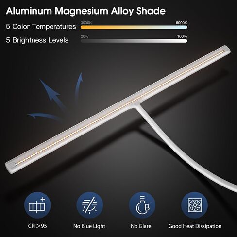 مصباح مكتبي مع المشبك ، مصباح مكتب LED 31.5 بوصة للمكتب المنزلي ، 24 واط ضوء مكتب مزدوج الرأس ، ودرجة حرارة قابلة للتلاء in Kuwait