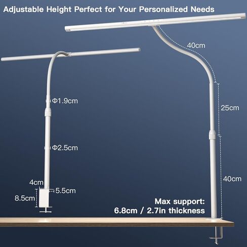 مصباح مكتبي مع المشبك ، مصباح مكتب LED 31.5 بوصة للمكتب المنزلي ، 24 واط ضوء مكتب مزدوج الرأس ، ودرجة حرارة قابلة للتلاء in Kuwait