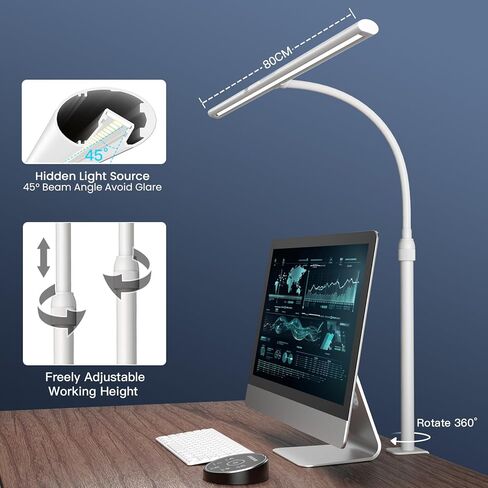مصباح مكتبي مع المشبك ، مصباح مكتب LED 31.5 بوصة للمكتب المنزلي ، 24 واط ضوء مكتب مزدوج الرأس ، ودرجة حرارة قابلة للتلاء in Kuwait