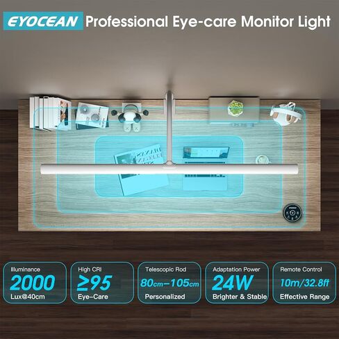 مصباح مكتبي مع المشبك ، مصباح مكتب LED 31.5 بوصة للمكتب المنزلي ، 24 واط ضوء مكتب مزدوج الرأس ، ودرجة حرارة قابلة للتلاء in Kuwait
