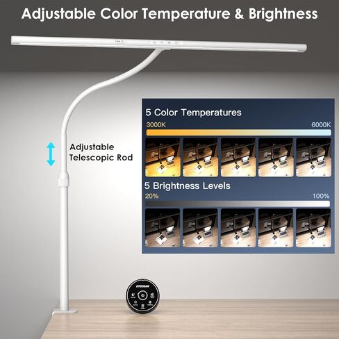 مصباح مكتبي مع المشبك ، مصباح مكتب LED 31.5 بوصة للمكتب المنزلي ، 24 واط ضوء مكتب مزدوج الرأس ، ودرجة حرارة قابلة للتلاء in Kuwait
