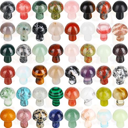 48 Pcs Mini Crystal Mushroom Gemstone Sculpture Decor Carved Witch Polished Cute Mushroom Stones for Witchcraft Supplies Home Garden Lawn Meditation Flower Pot (Retro Style) in Saudi Arabia
