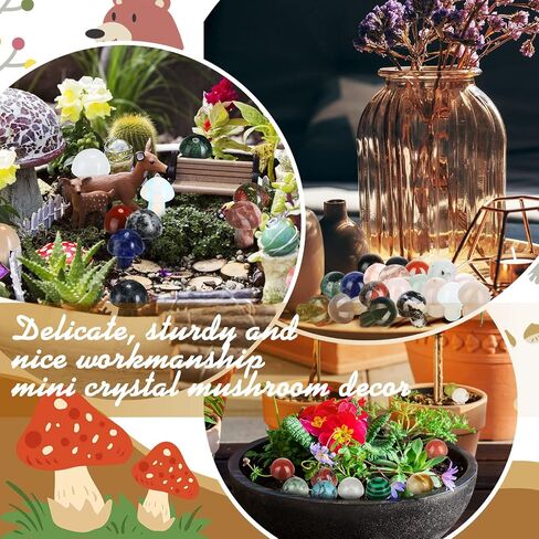 48 Pcs Mini Crystal Mushroom Gemstone Sculpture Decor Carved Witch Polished Cute Mushroom Stones for Witchcraft Supplies Home Garden Lawn Meditation Flower Pot (Retro Style) in Saudi Arabia