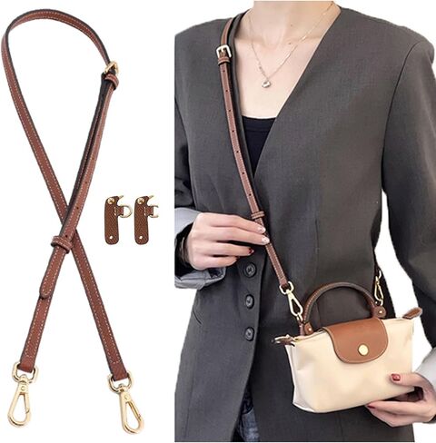 Bag Leather Strap Replacement Adjustable Crossbody Shoulder Straps for XS Le Pliage MINI Pouch, No Damage Conversion Kits Accessories moka color (MINI-Mocha-Silver) in Saudi Arabia