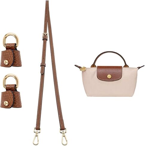 Bag Leather Strap Replacement Adjustable Crossbody Shoulder Straps for XS Le Pliage MINI Pouch, No Damage Conversion Kits Accessories moka color (MINI-Mocha-Silver) in Saudi Arabia
