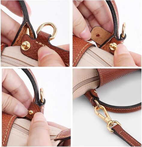 Bag Leather Strap Replacement Adjustable Crossbody Shoulder Straps for XS Le Pliage MINI Pouch, No Damage Conversion Kits Accessories moka color (MINI-Mocha-Silver) in Saudi Arabia
