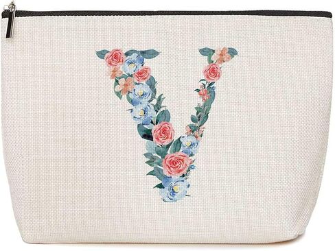 Initial Makeup Bag Monogrammed Travel Toiletry Bag Monogram Cosmetic Bag Birthday Christmas Bridal Shower Bridesmaid Gifts Personalized Gifts for Women Bride Teacher Sister, Floral Letter A in Kuwait