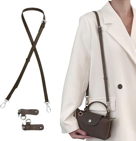 Bag Leather Strap Replacement Adjustable Crossbody Shoulder Straps for XS Le Pliage MINI Pouch, No Damage Conversion Kits Accessories moka color (MINI-Mocha-Silver) in Saudi Arabia